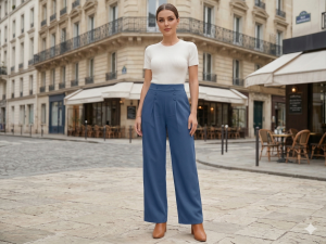 Pantaloni largi cu talie înaltă, cu mai mulți nasturi, pantaloni eleganți de costum, cu cădere frumoasă